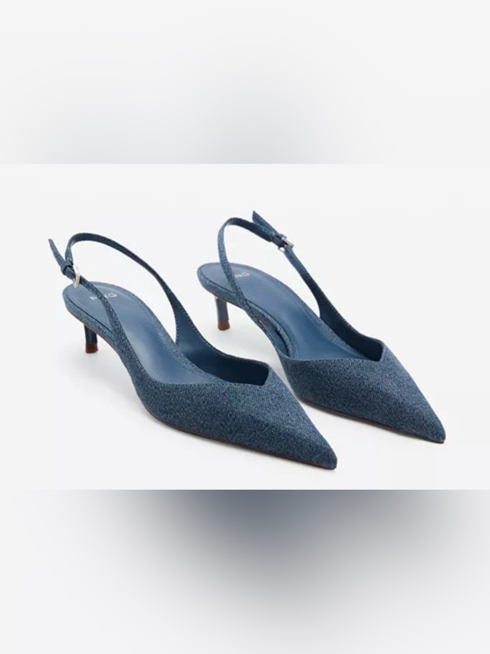 MANGO MNG DENIIM KITTEN HEELS BUCKLE SLINGBACK PUMPS HIGH HEELED SHOES 38 US 7.5